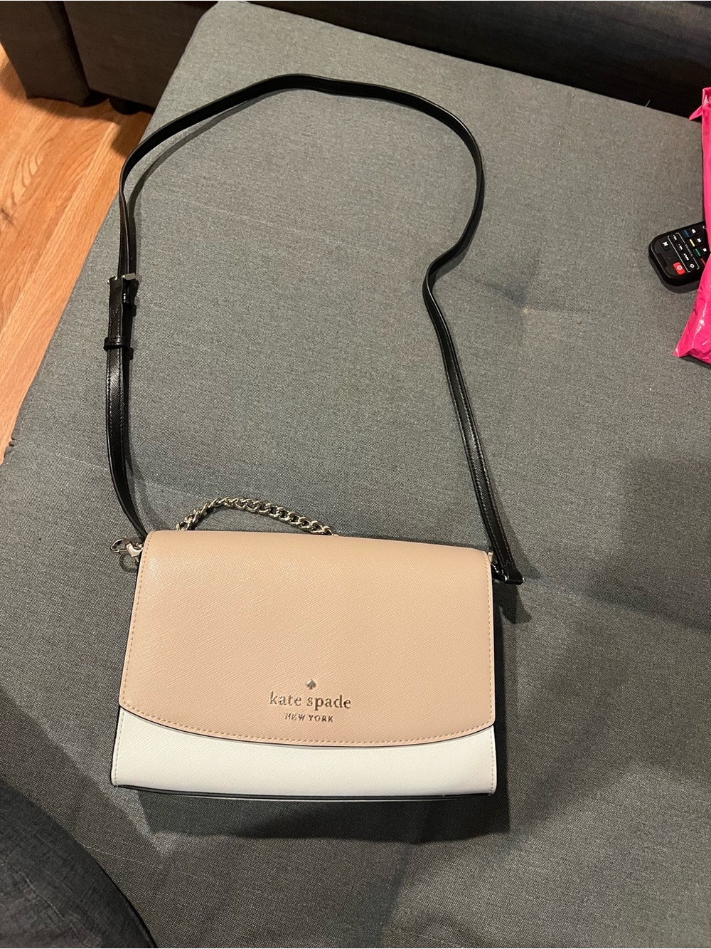 kate spade Blush and White Two-Tone Crossbody with Black Strap